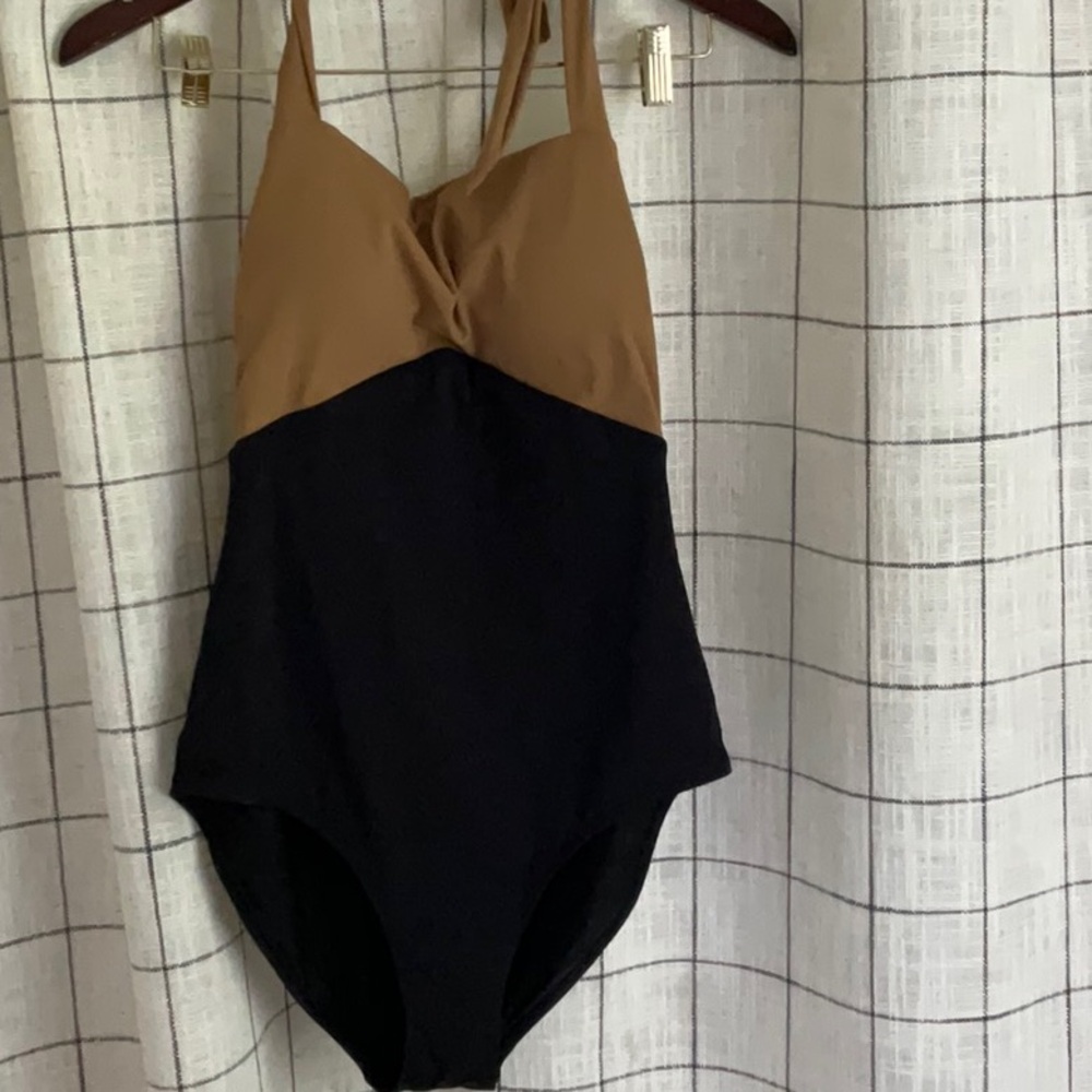 Elegant Black and Tan Women's One Piece Swimsuit